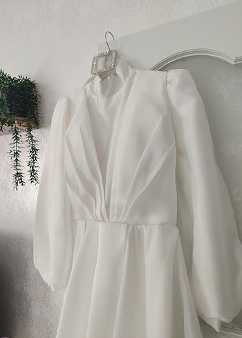 Uzun Kollu Beyaz A Kesim Abiye - Görsel 5