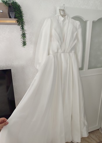 Uzun Kollu Beyaz A Kesim Abiye - Görsel 10