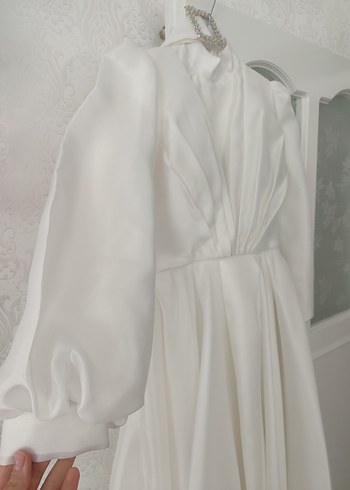 Uzun Kollu Beyaz A Kesim Abiye - Görsel 4