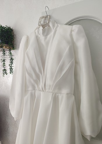 Uzun Kollu Beyaz A Kesim Abiye - Görsel 7