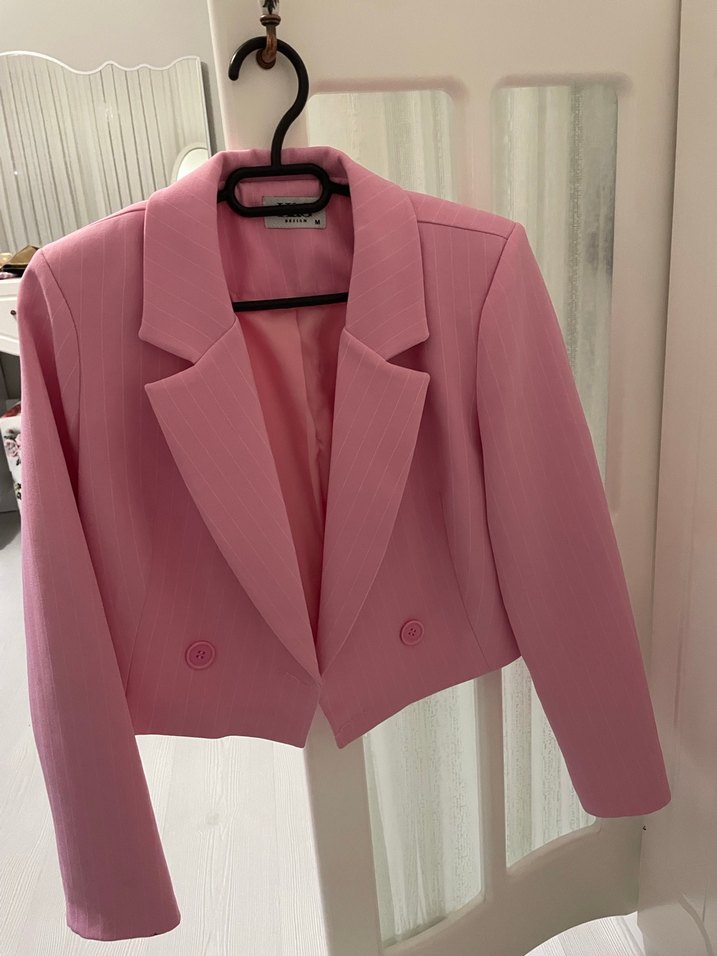 Pembe Mini Kadın Blazer Ceket - Görsel 2