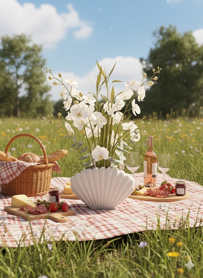 Beyaz Deniz Kabuğu Desenli Vazo - Görsel 3