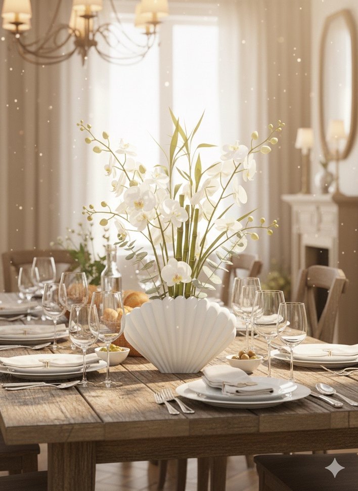 Beyaz Deniz Kabuğu Desenli Vazo - Görsel 2