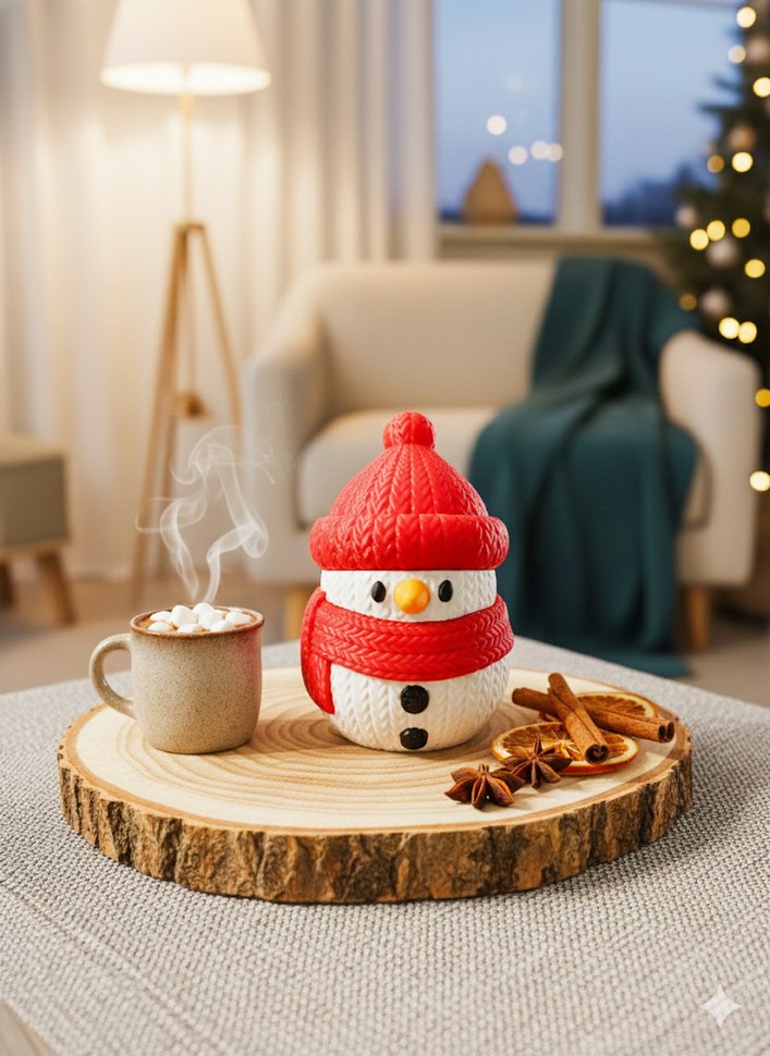 Örgü dokulu dekoratif kardan adam figürü - Görsel 2