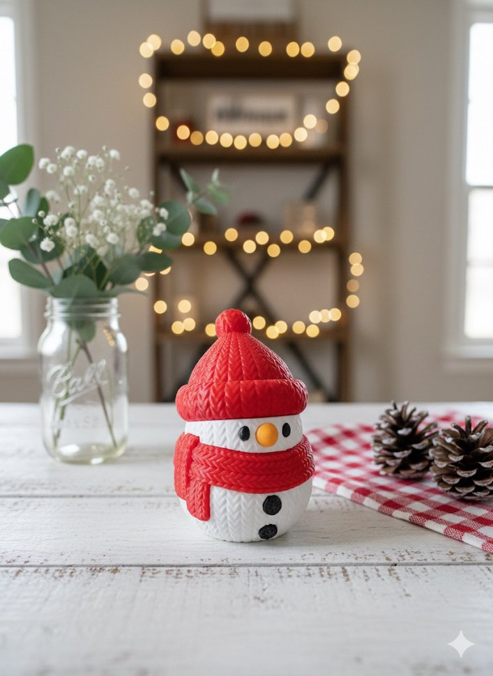 Örgü dokulu dekoratif kardan adam figürü - Görsel 3