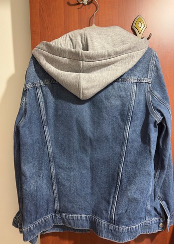 Gri Kapüşonlu Mavi Kot Denim Ceket - Görsel 4