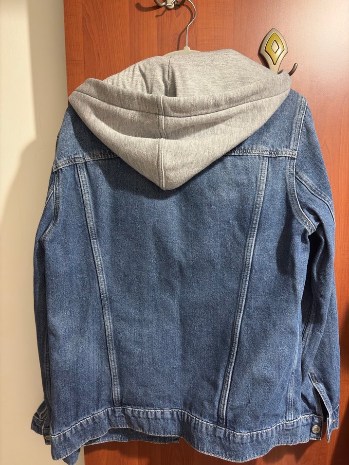 Gri Kapüşonlu Mavi Kot Denim Ceket - Görsel 4