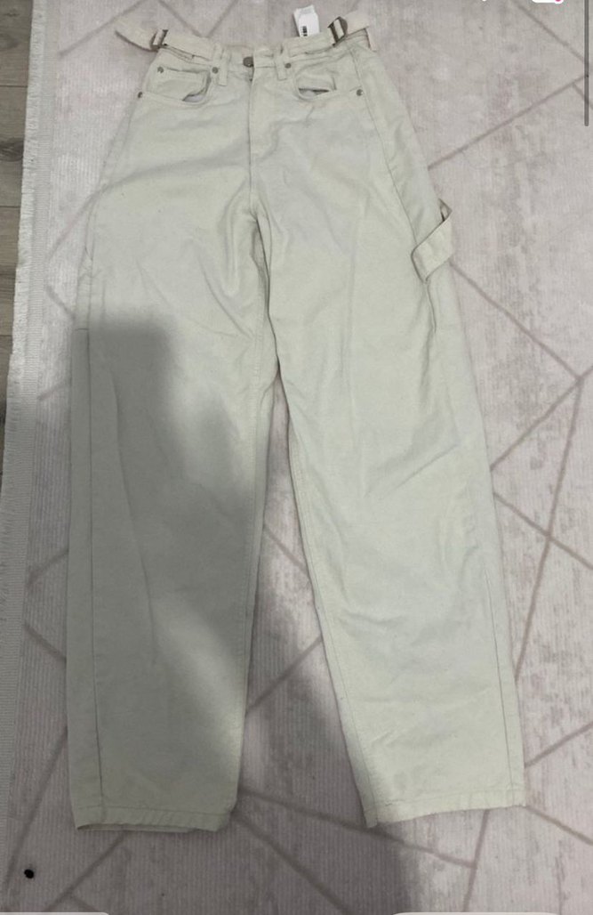 Beyaz Bol Kesim Midi Boy Kadın Pantolon - Görsel 2