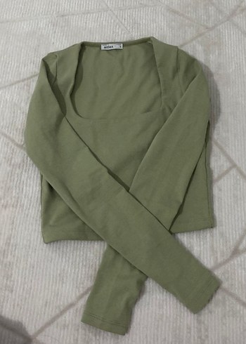 Kadın Haki Uzun Kollu Crop Top - Görsel 2