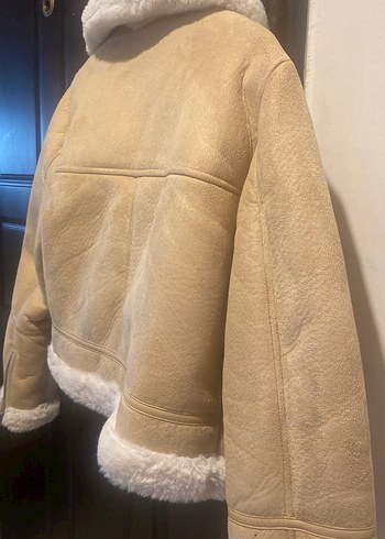 Bej Süet Kürklü Kadın Kışlık Ceket - Görsel 3