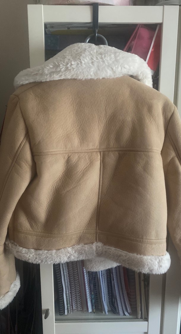 Bej Süet Kürklü Kadın Kışlık Ceket - Görsel 2