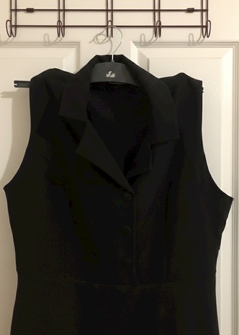 Siyah V Yaka Kolsuz Midi Elbise - Görsel 2