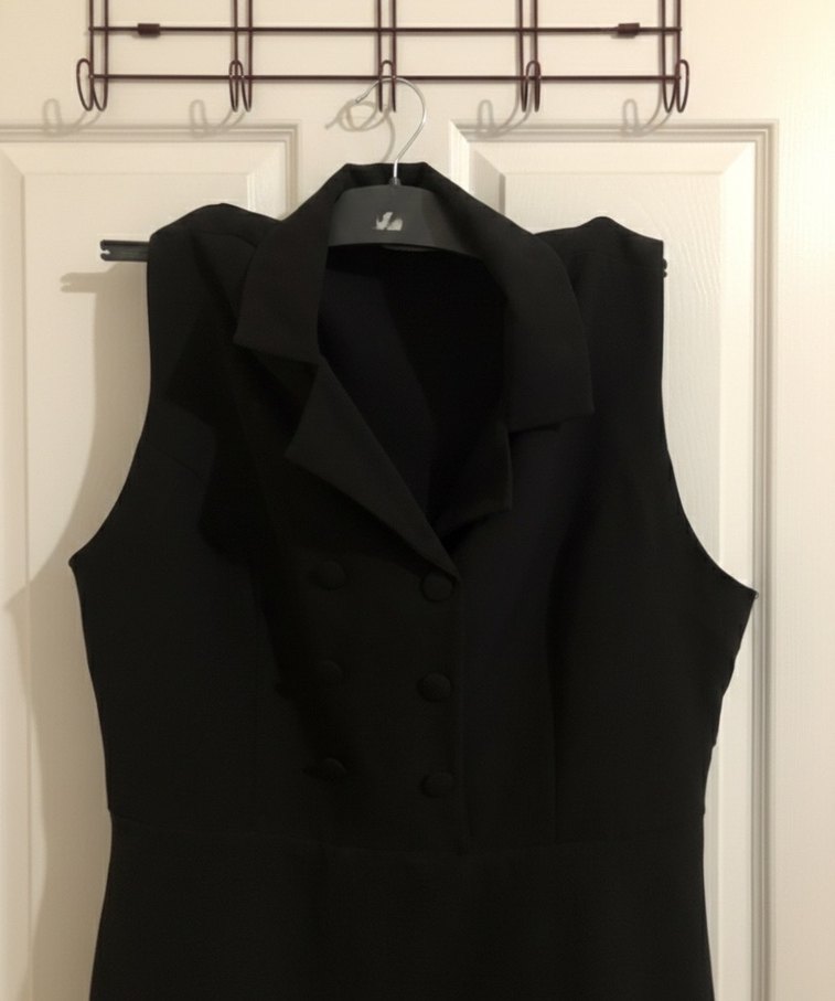 Siyah V Yaka Kolsuz Midi Elbise - Görsel 2