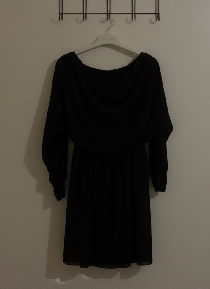 Uzun Kollu Tüllü Siyah Elbise - Görsel 2