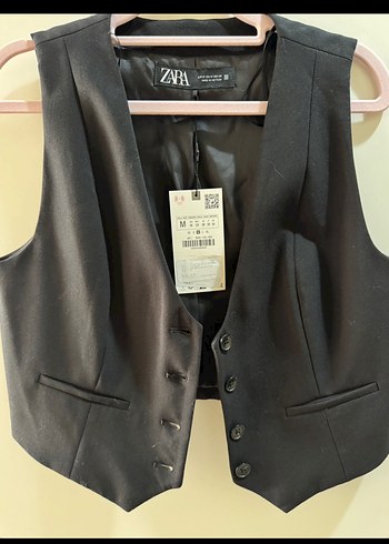 Siyah Mini Düğmeli Kadın Yelek - Görsel 2