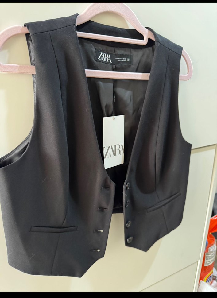 Siyah Mini Düğmeli Kadın Yelek - Görsel 3