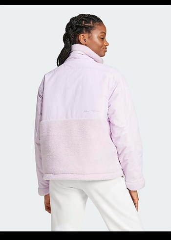 Pembe Kısa Adidas Peluş Kadın Kış Ceketi - Görsel 5
