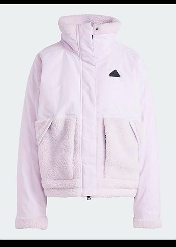 Pembe Kısa Adidas Peluş Kadın Kış Ceketi - Görsel 4