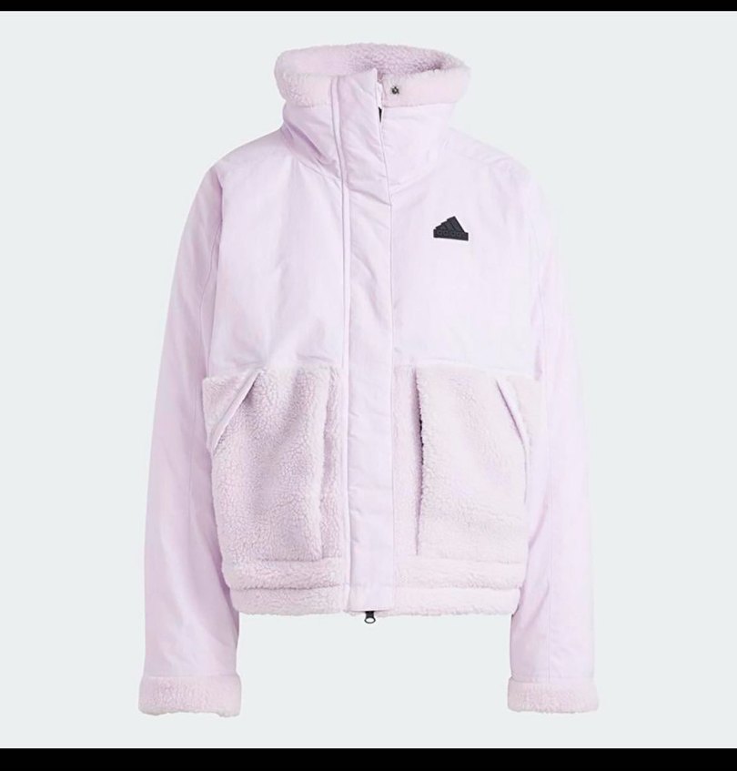 Pembe Kısa Adidas Peluş Kadın Kış Ceketi - Görsel 4