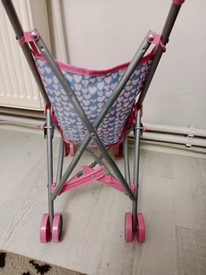 Pembe Kalp Desenli Bebek Arabası - Görsel 3