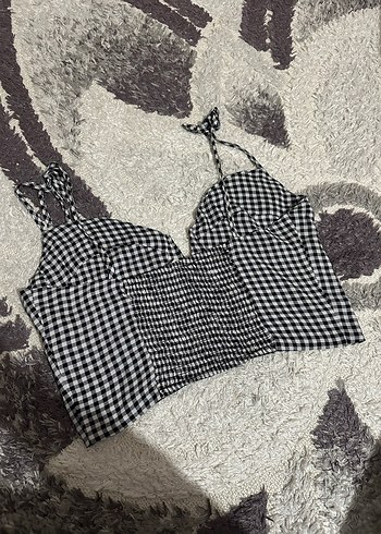 Askılı V Yaka Kareli Kısa Üst - Görsel 2