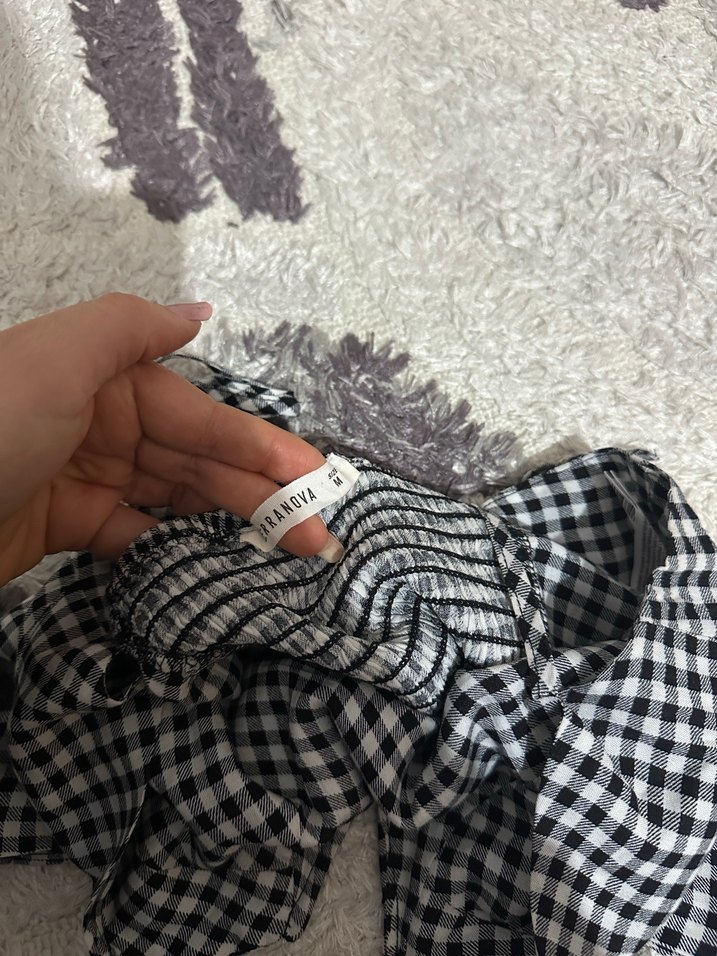 Askılı V Yaka Kareli Kısa Üst - Görsel 3