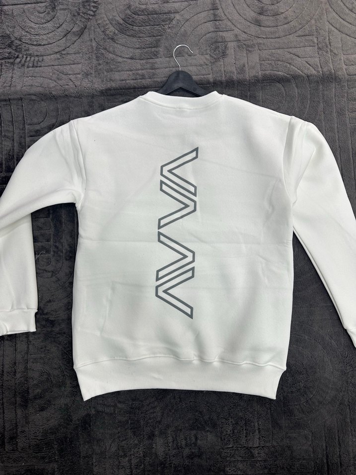 Beyaz Erkek Sweatshirt, Yuvarlak Yaka, Rahat Kesim - Görsel 2