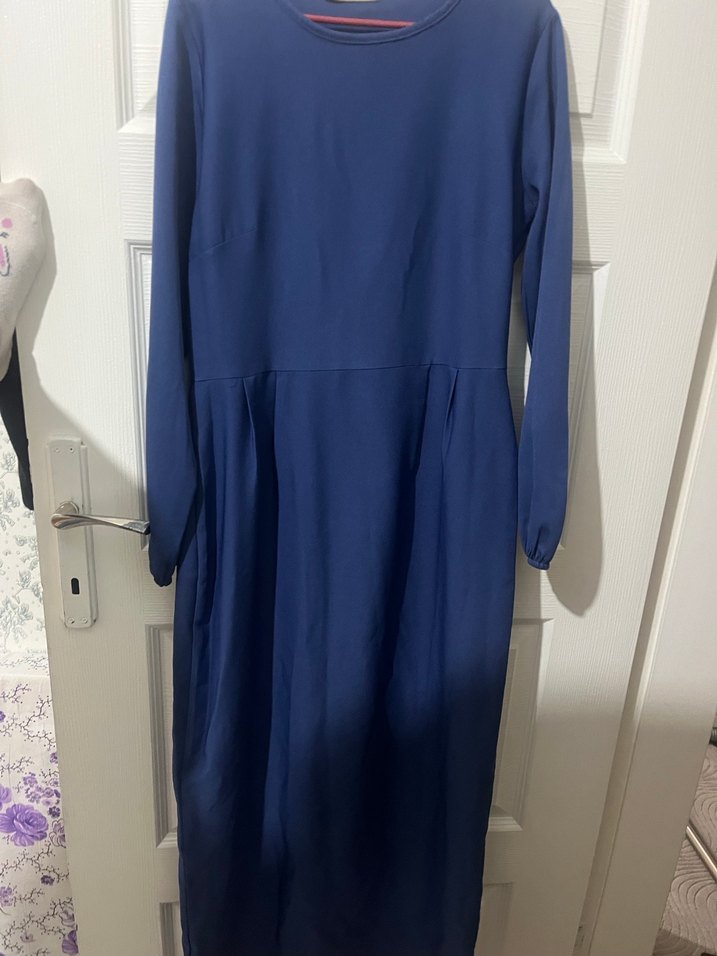 Uzun Kollu Mavi Salaş Elbise - Görsel 2