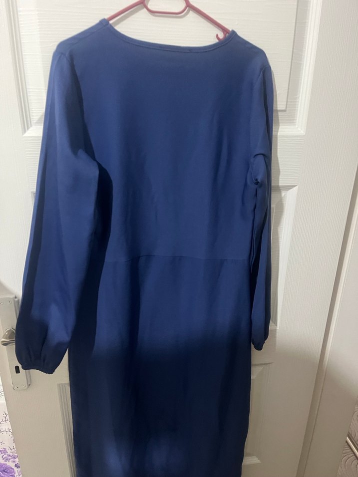 Uzun Kollu Mavi Salaş Elbise - Görsel 3