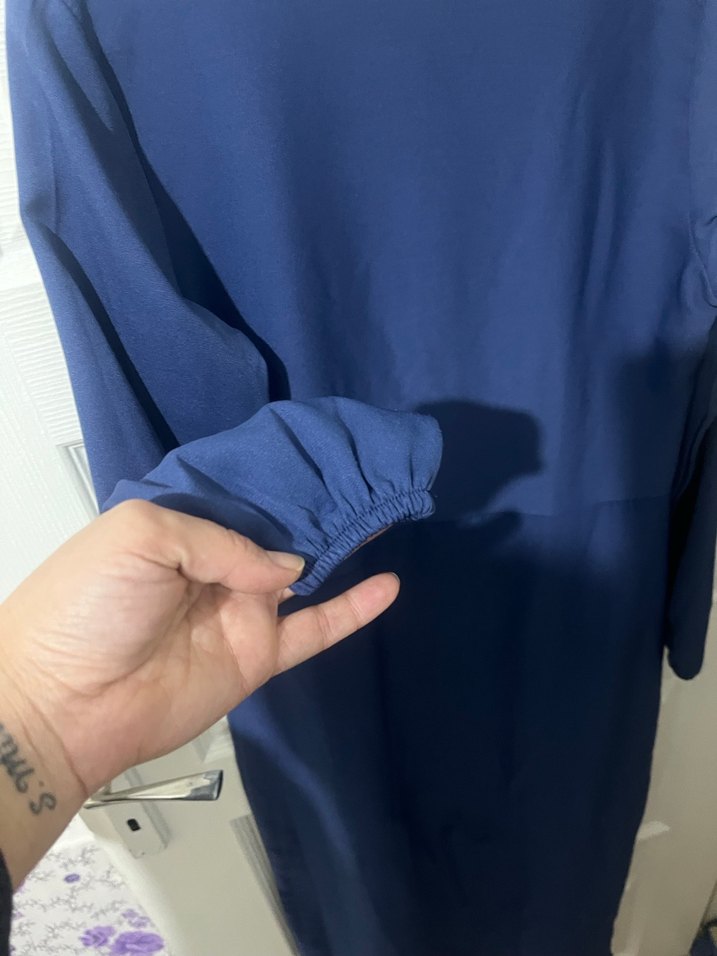 Uzun Kollu Mavi Salaş Elbise - Görsel 4