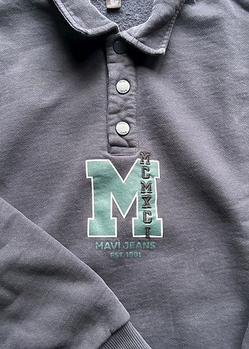 Gri Baskılı Düğmeli Sweatshirt - Görsel 2