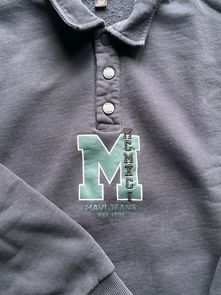 Gri Baskılı Düğmeli Sweatshirt - Görsel 2