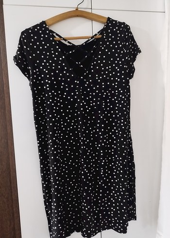 Siyah Puantiyeli V Yaka Midi Elbise - Görsel 2