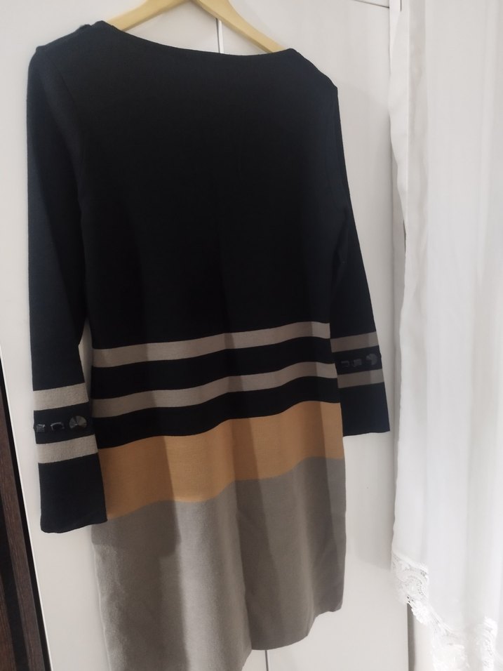 Uzun Kollu Gri Midi Kadın Elbise - Görsel 2