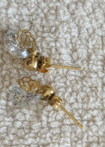 Bej Payetli Midi Çiçek Küpeler - Görsel 8