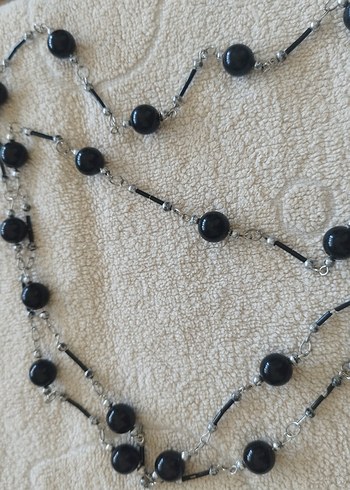 Uzun Siyah Boncuklu Gotik Kolye - Görsel 2