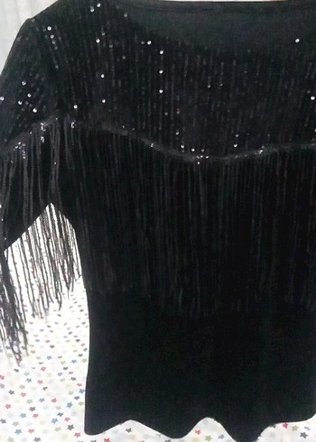 Siyah Payetli Uzun Kollu Kadın Bluz kadife - Görsel 4