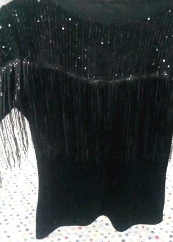 Siyah Payetli Uzun Kollu Kadın Bluz kadife - Görsel 3