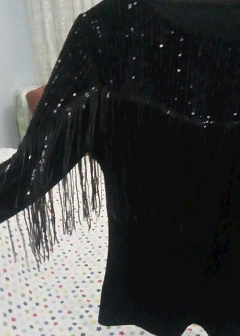 Siyah Payetli Uzun Kollu Kadın Bluz kadife - Görsel 2