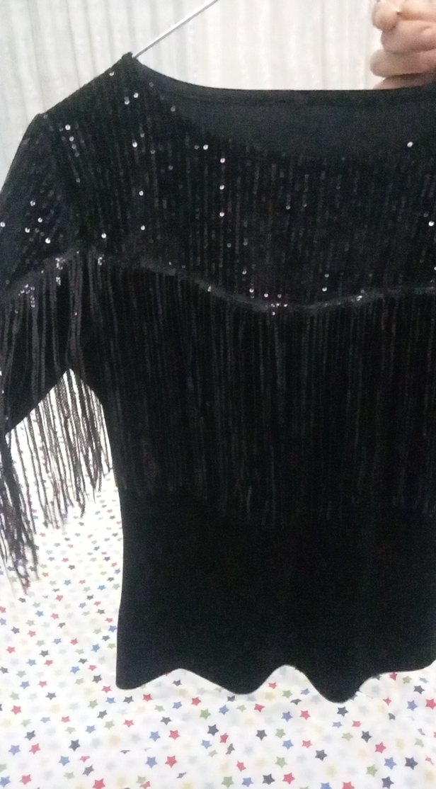 Siyah Payetli Uzun Kollu Kadın Bluz kadife - Görsel 4