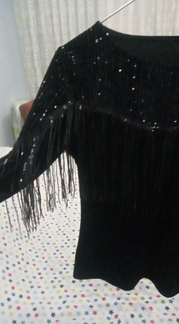 Siyah Payetli Uzun Kollu Kadın Bluz kadife - Görsel 2