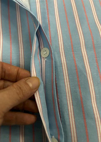 Mavi Çizgili Pamuklu Kadın Gömlek42 - Görsel 4
