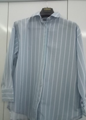 Mavi Çizgili Pamuklu Kadın Gömlek42 - Görsel 7