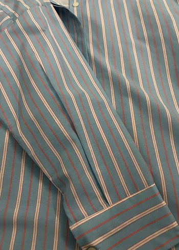 Mavi Çizgili Pamuklu Kadın Gömlek42 - Görsel 3