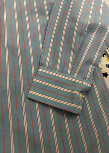 Mavi Çizgili Pamuklu Kadın Gömlek42 - Görsel 5