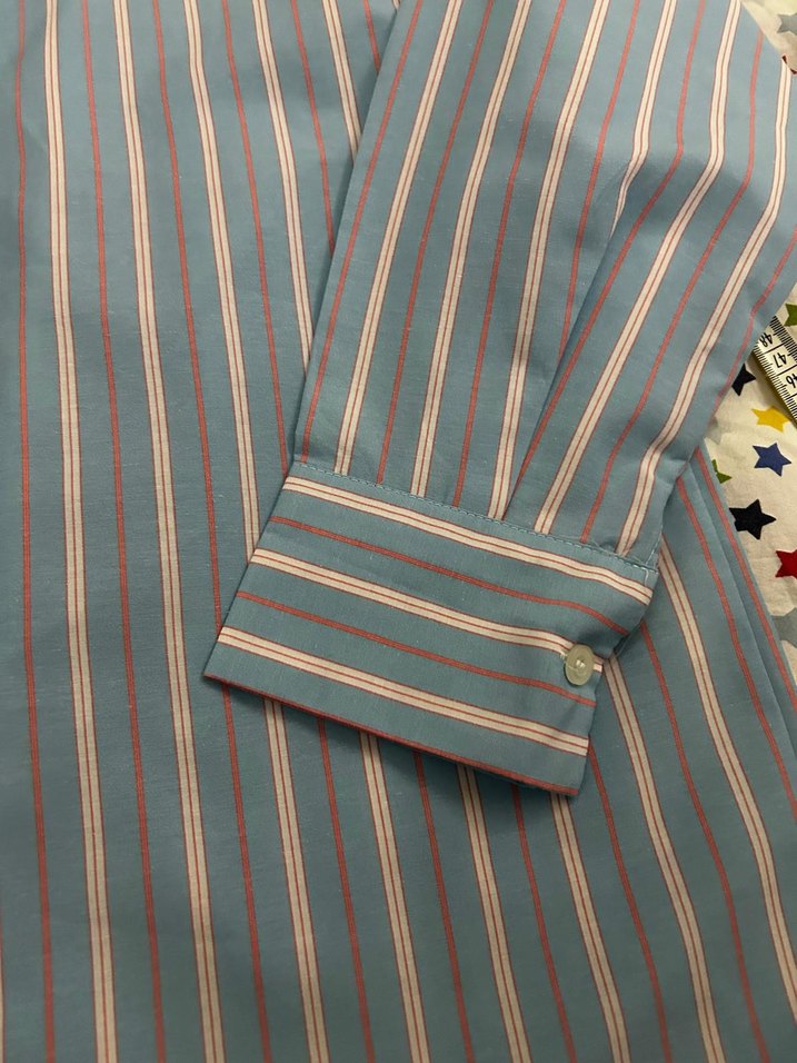 Mavi Çizgili Pamuklu Kadın Gömlek42 - Görsel 5