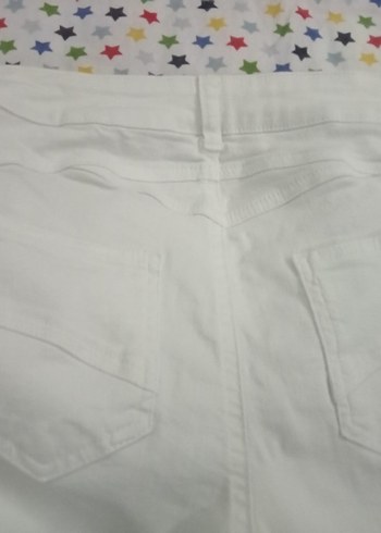 Düğmeli Beyaz Kadın likra 4042uyumlu Pantolon - Görsel 2