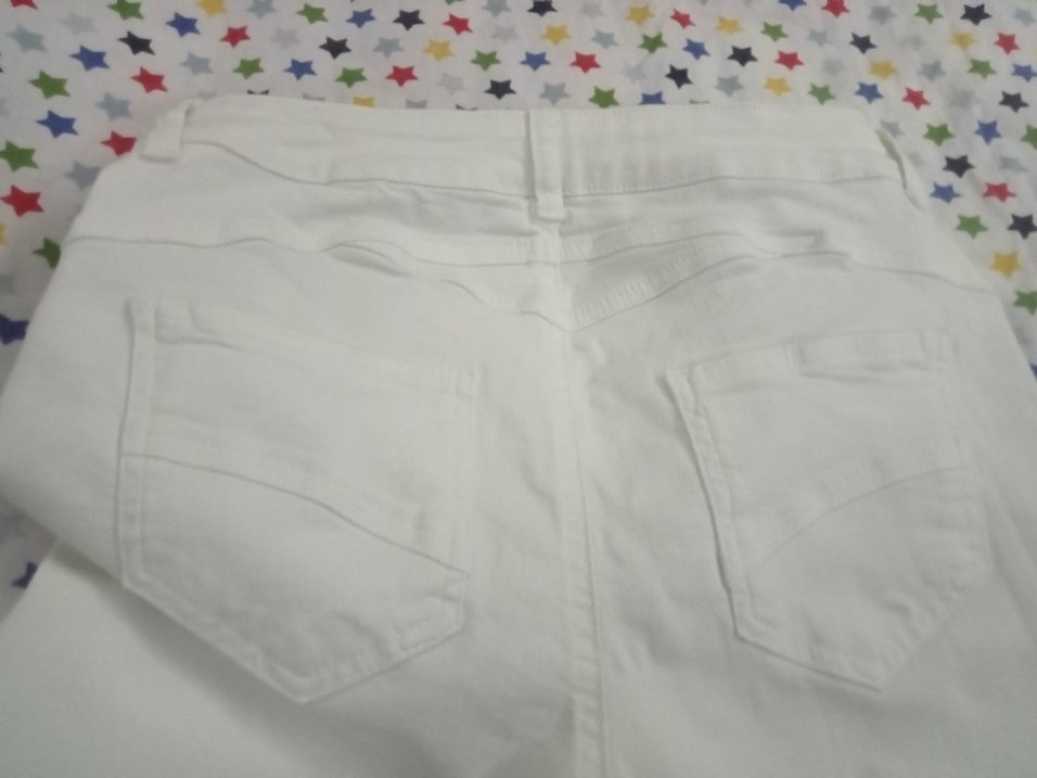 Düğmeli Beyaz Kadın likra 4042uyumlu Pantolon - Görsel 2