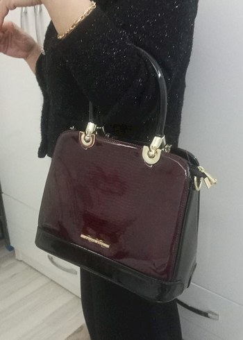 Klasik Bordo rugan Tokalı Kadın Çanta - Görsel 2