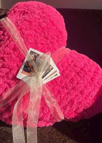 Nakışlı Renkli Pembe Kalp Yastık - Görsel 4